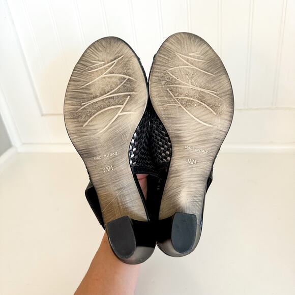 Sesto Meucci Woven Block Heel Sandals Black 9.5 - Picture 5 of 8